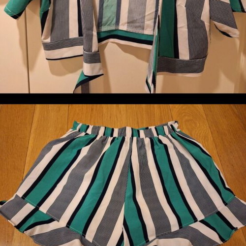Short-sleeve shirt and shorts set like new, black and green