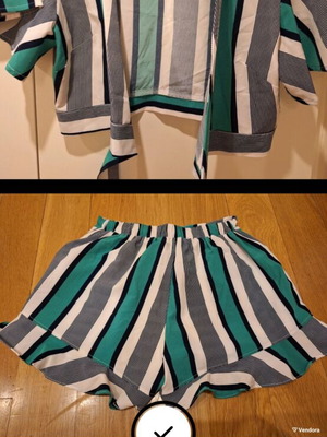 Short-sleeve shirt and shorts set like new, black and green
