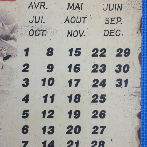 Vintage French Wall Calendar Metal Tin Sign like new