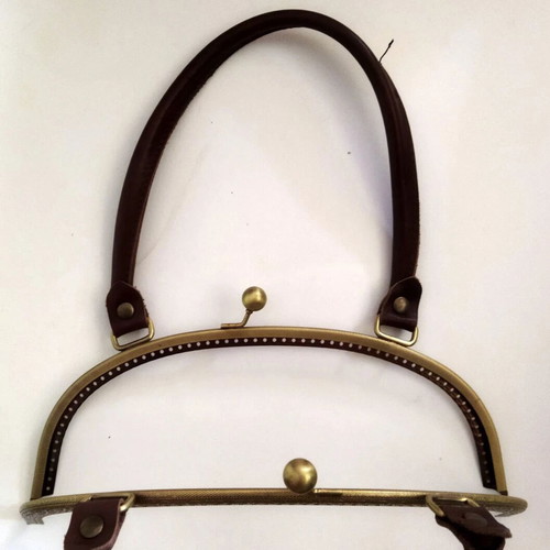 Metal frames for knitted bags set of 2 with genuine leather handles, new