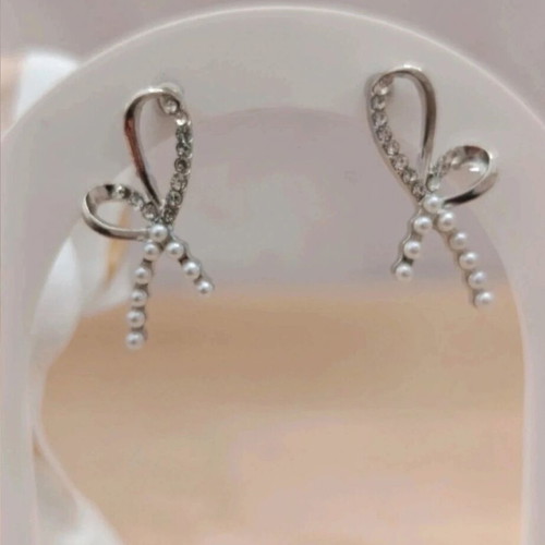 Bow earrings with pearls new, silver