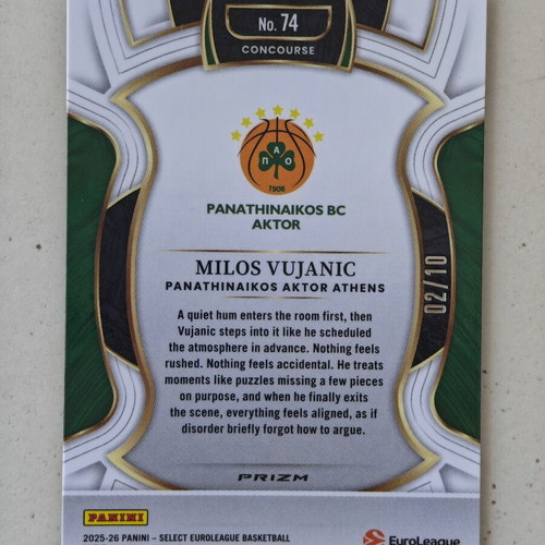 Milos Vujanic gold card, limited to 10, Panini Select