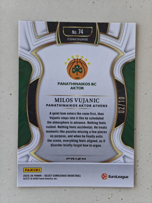 Milos Vujanic gold card, limited to 10, Panini Select
