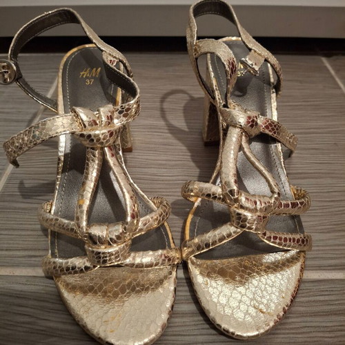 H&M women's gold sandals new, 8cm heel size 37