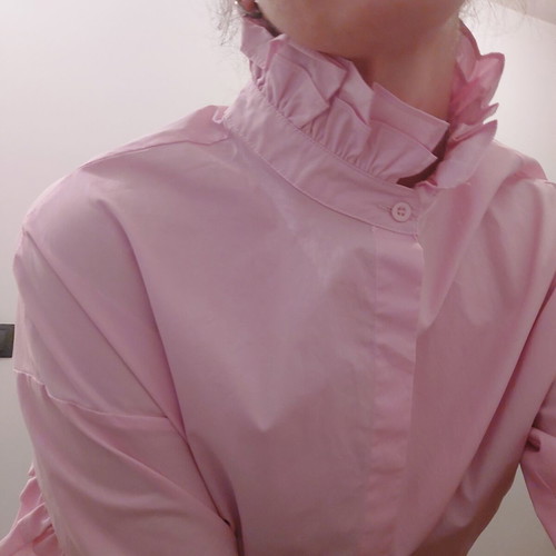Mochy Pink Shirt with Romantic Ruffled Collar like new