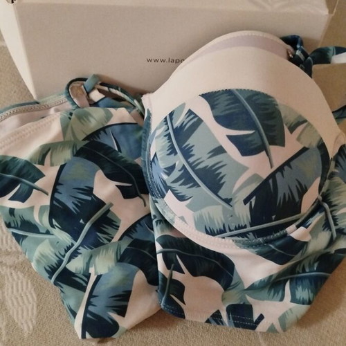 Bikini swimsuit size L new, narrow fit, white and turquoise