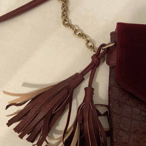 Clutch bag crossbody like new, burgundy suede and faux leather with crocodile texture
