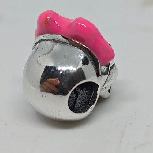 Sugar Skull Charm with Pink Hat and Crystals Silver 925 like new
