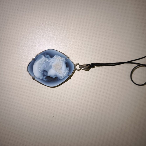 Silver pendant 925 handmade with cameo, used, blue