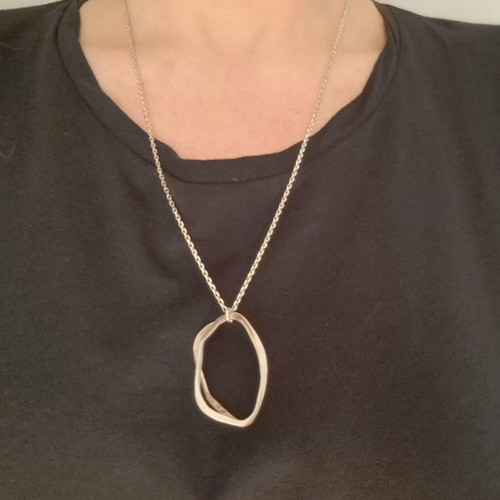 Minimal long necklace with sculptural silver 925 motif
