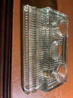 Inkstands used, pressed glass with geometric pattern