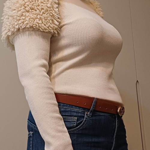 Brigitte Boutique beige blouse with turtleneck and decorative details, like new