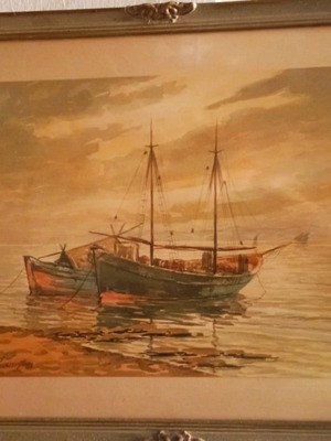 Υδατογραφία Κ. Σοφιανόπουλου σαν καινούργια, θαλασσογραφία με κορνίζα εποχής