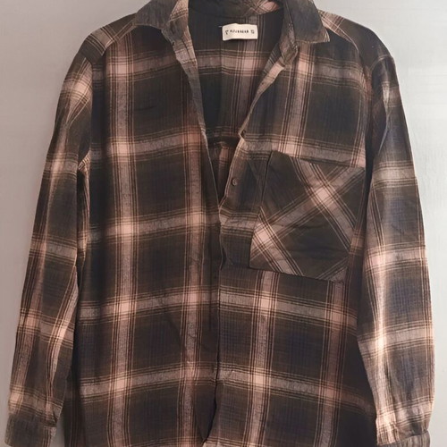 Winter shirt Pull & Bear used, gray and pink plaid, size S