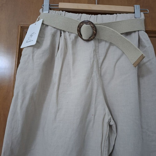 Women's linen zip culottes beige with belt one size new