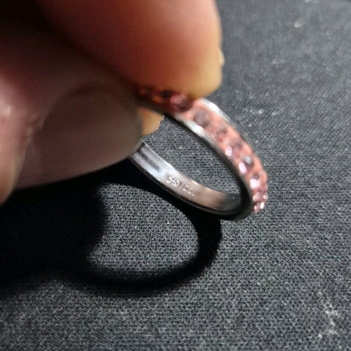 Eternity ring stainless steel with zirconia, like new, pink