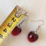 Red cherry-shaped dangle earrings, stainless steel hooks