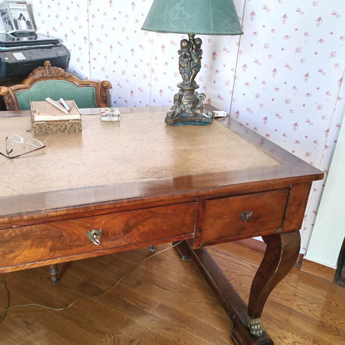 Antika desk used, walnut with brass details