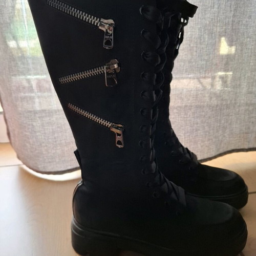 Replay suede combat boots with side zipper like new, black size 38