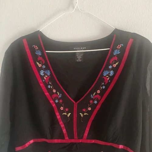 Silkland silk blouse with embroidered flowers, like new, size XL