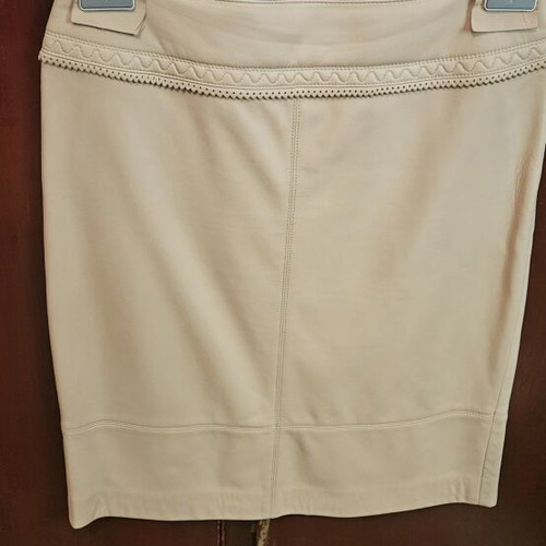 Escada leather suit with blouse, beige, size L