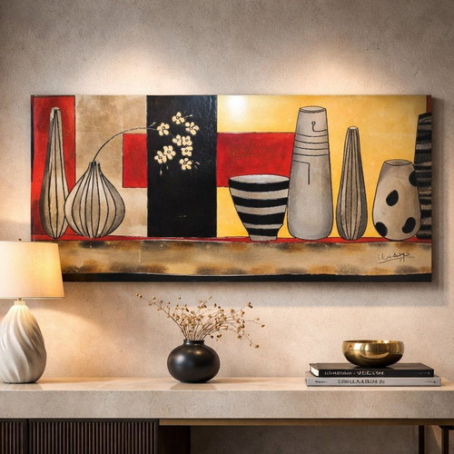 Wooden frame with embossed painting like new 100x50cm