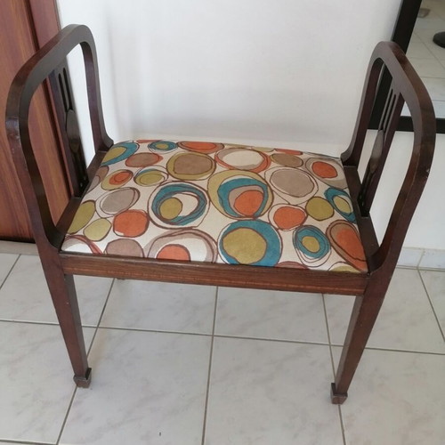 Elegant entrance seat with rosewood and colorful fabric, like new
