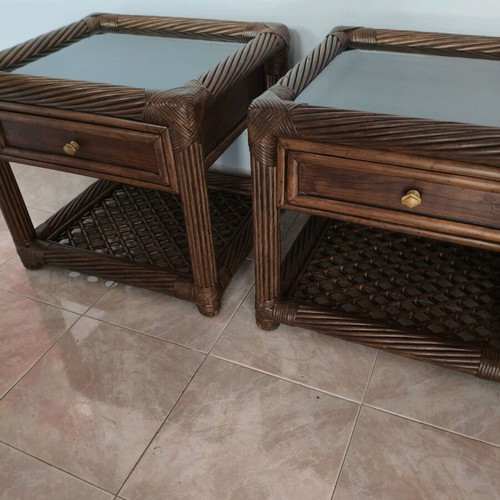 Bamboo bedside tables set like new