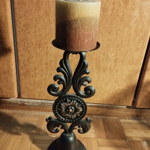 Vintage Cast Iron Candle Holder 40 cm with Large Candle