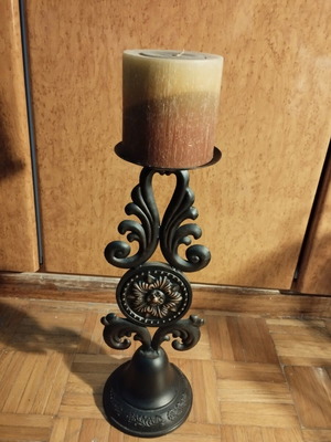 Vintage Cast Iron Candle Holder 40 cm with Large Candle