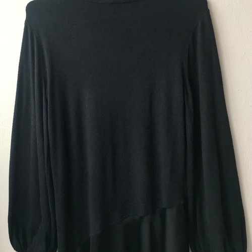 Zara black midi dress with balloon sleeve and satin hem like new