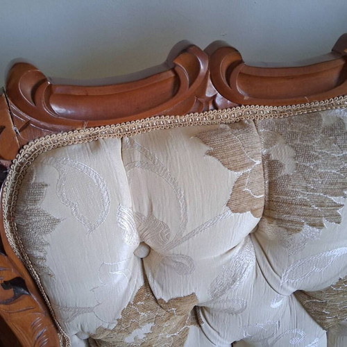 Vintage four-seater sofa refurbished with new fabric