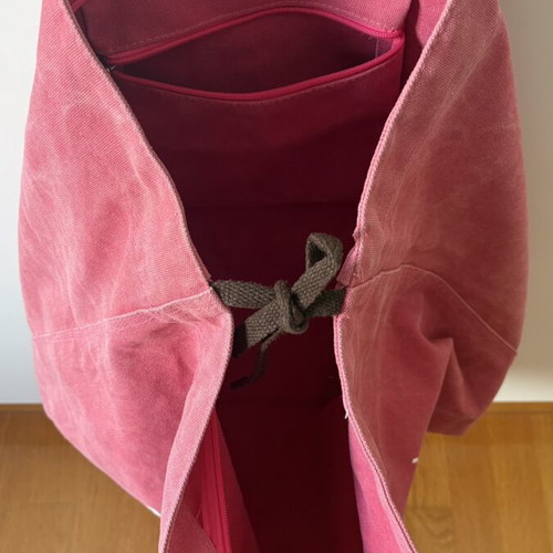 Tote bag like new, cotton canvas shoulder and hand bag, watermelon color