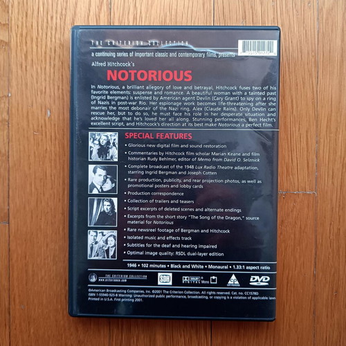 Notorious DVD μεταχειρισμένο, χωρίς ελληνικούς υπότιτλους, ζώνη 1