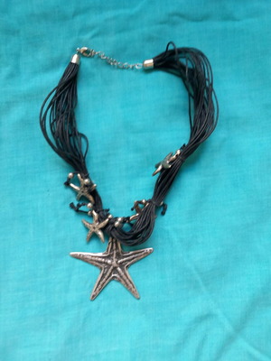 Boho necklace with starfish, like new, black and gray cords