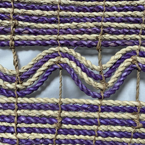 Summer bag handmade from rope and rattan, unused, natural and purple