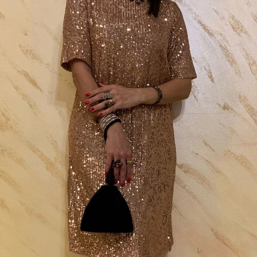Gold sequin dress new, comfortable fit, size L/XL