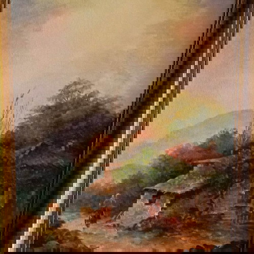 Ελαιογραφία Αντώνης Βουμβάκης σε καμβά με διπλή κορνίζα, σε άριστη κατάσταση