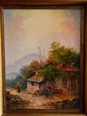 Ελαιογραφία Αντώνης Βουμβάκης σε καμβά με διπλή κορνίζα, σε άριστη κατάσταση