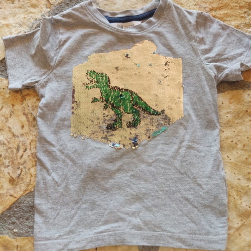 H&M T-shirt with reversible sequins, dinosaur design