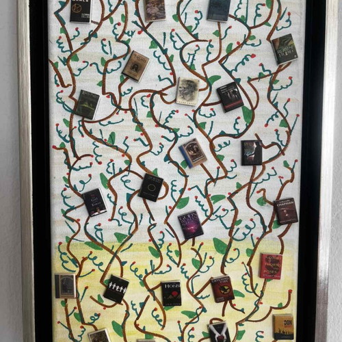 3D Mixed Media Painting The Tree of Books framed, like new