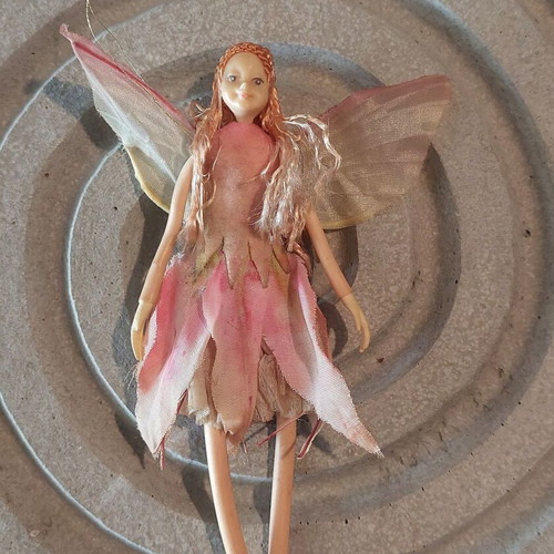 Vintage pink fairy figurine, handmade