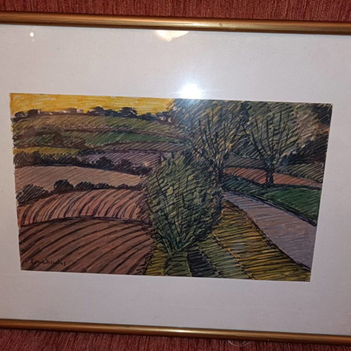 Sikeliotis watercolor painting used, certified, year 1968
