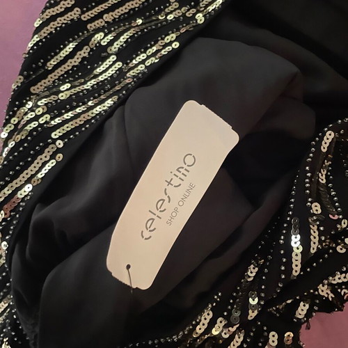 Dress with sequins and open back new by Celestino, black and gold