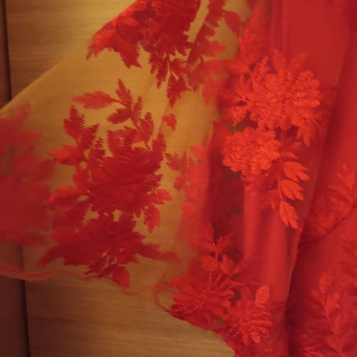 Abiye set new No50 coral with fitted skirt and embroidered blouse