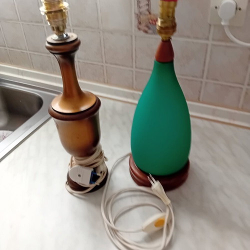 Vintage opaline and wood table lamps set of two, like new