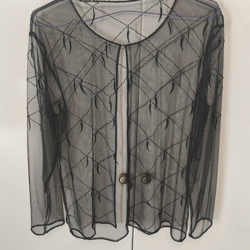 Black Tulle Cardigan like new with embroidered beads