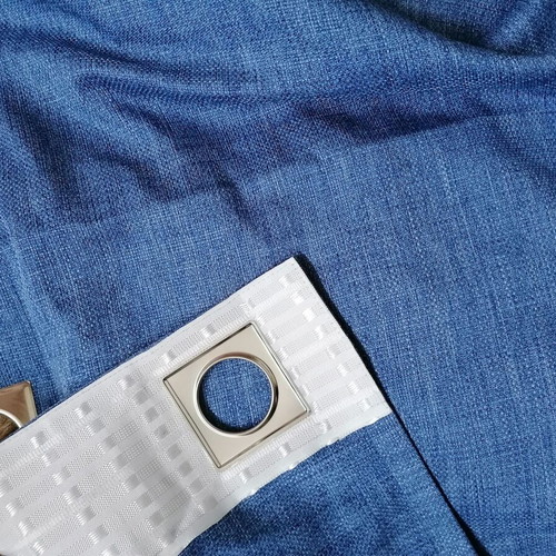 Curtains set of two handmade, new, 0.75 x 3 m each, brass eyelets, denim color cotton
