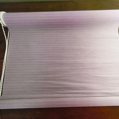 Lilac satin roller blind with white stripes like new