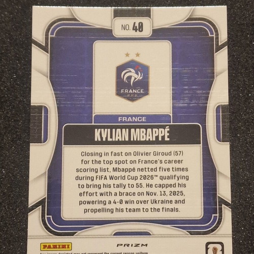 Kylian Mbappe Panini FIFA World Cup Prizm True Silver card new